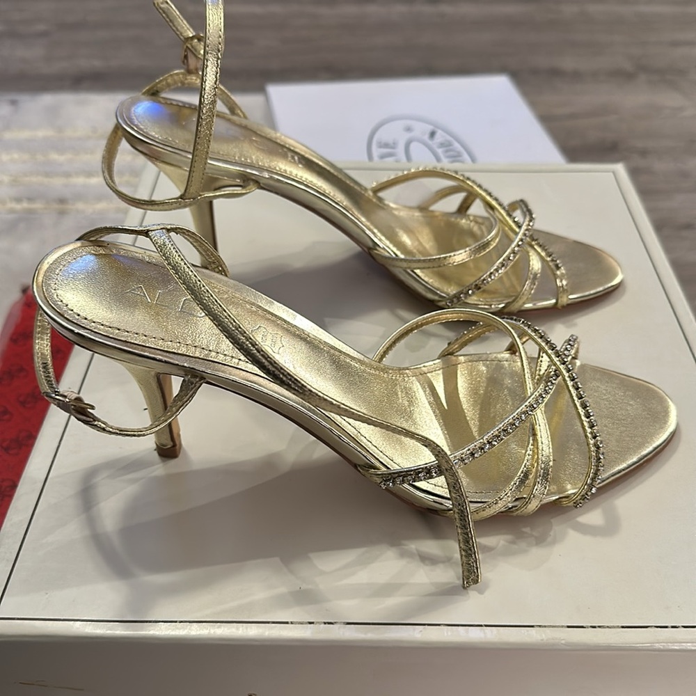 Gold Strappy Rhinestone Sandals. - Picture 4 of 5